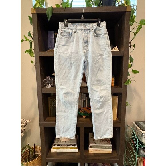 Lovers + Friends Reece High‑Rise Slim Straight Palms Jeans Light Wash Denim 28 - Picture 4 of 13